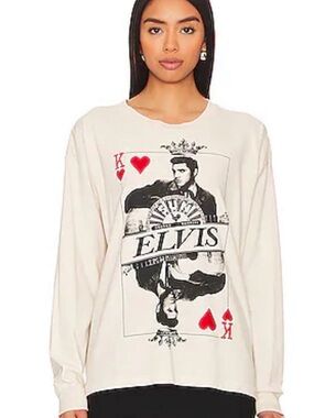 Daydreamer Cream Elvis King Playing Card Longsleeve Tshirt- (LG)